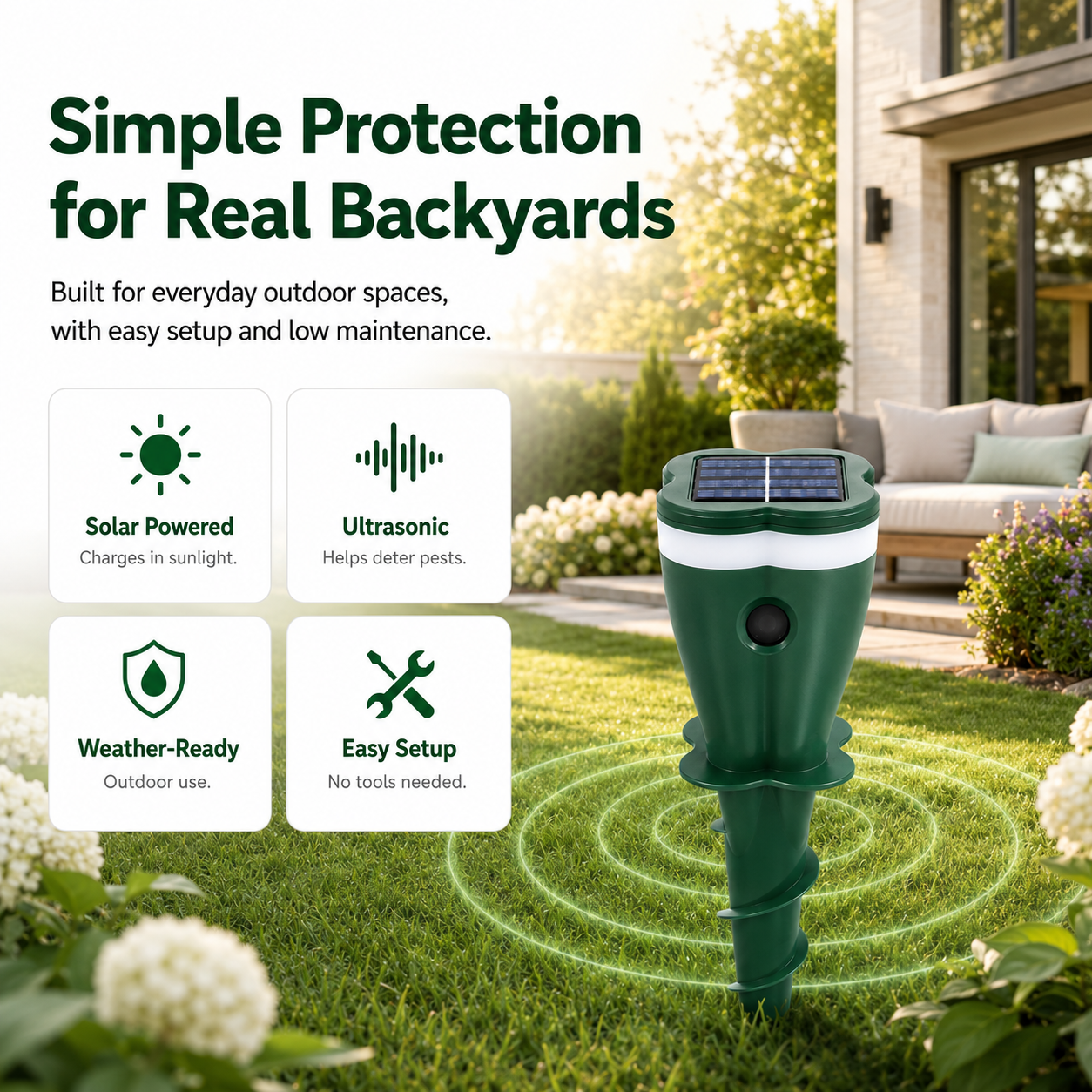 Solar Ultrasonic Outdoor Animal Repellent