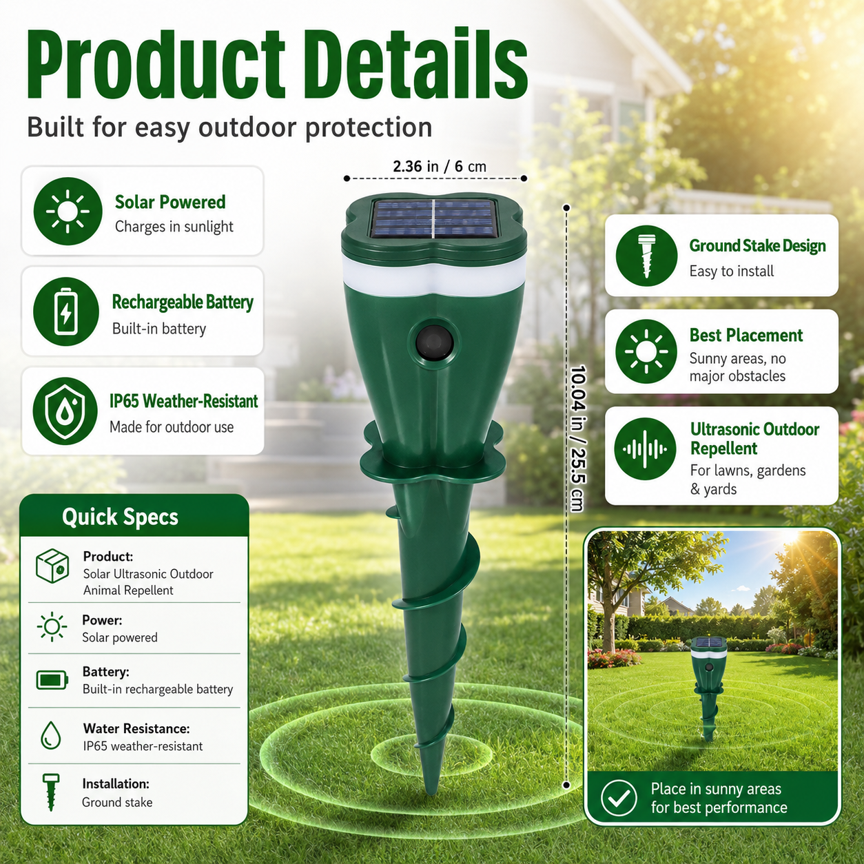 Solar Ultrasonic Outdoor Animal Repellent