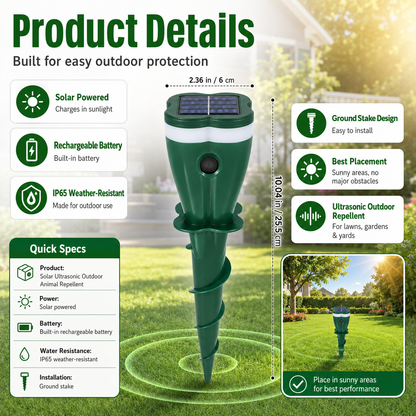 Solar Ultrasonic Outdoor Animal Repellent
