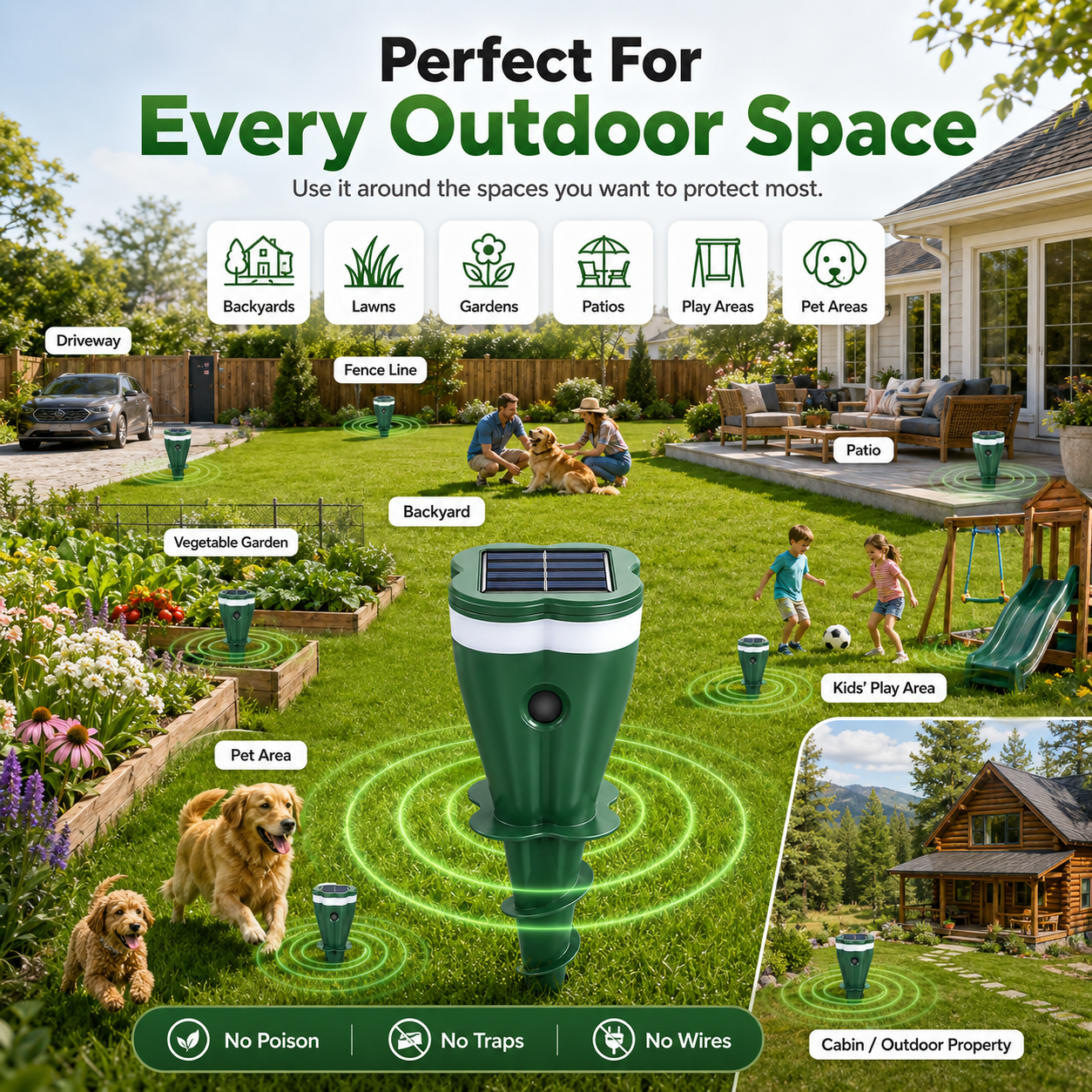 Solar Ultrasonic Outdoor Animal Repellent