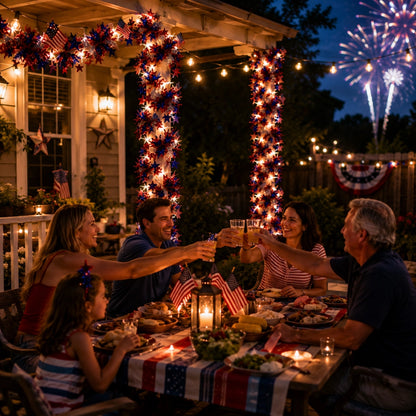 American Flag & Star Red White Blue Fairy Lights