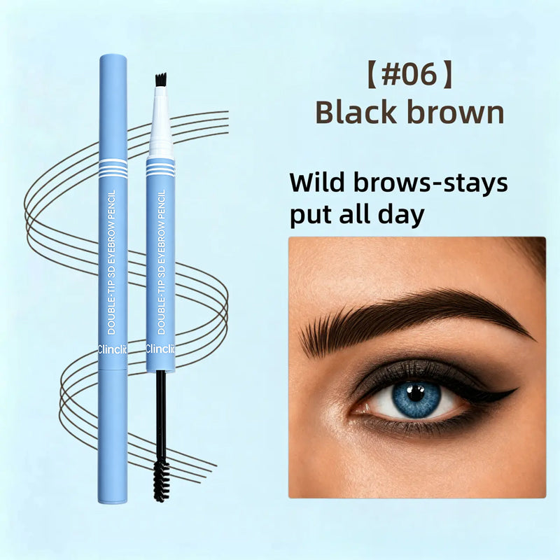 Waterproof 2-in-1 Micro-Fork Eyebrow Pen & Tinted Brow Gel – Natural Hair-Like Strokes with Shaping Brush