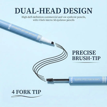Waterproof 2-in-1 Micro-Fork Eyebrow Pen & Tinted Brow Gel – Natural Hair-Like Strokes with Shaping Brush