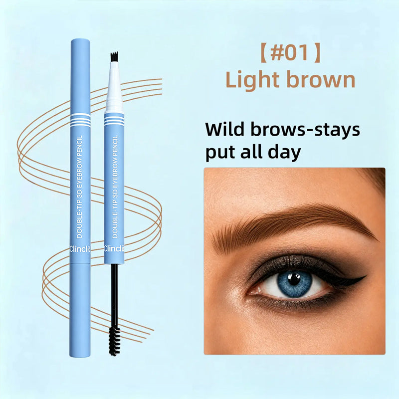 Waterproof 2-in-1 Micro-Fork Eyebrow Pen & Tinted Brow Gel – Natural Hair-Like Strokes with Shaping Brush